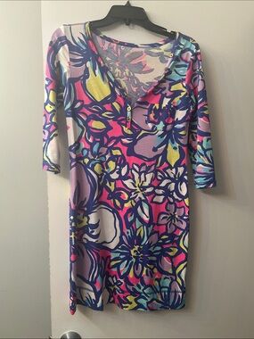 Lilly Pulitzer Multicolor Floral Henley Mini Dress in Pink, Blue & Yellow